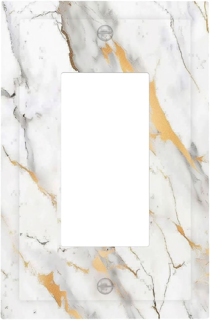 Decorative Outlet Covers Marbling Style White Background Gold Gray Stripes 1 Gang Single Rocker Light Switch Cover Plate Wall Plates Gfci Faceplate For Bathroom Kitchen Decor