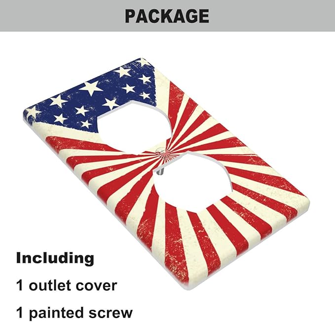 Vintage American Flags Wall Plate Cover Patriotic Theme Outlet Covers 1-Gang Switch Plug Duplex Cover Home Bedroom Bathroom Kitchen