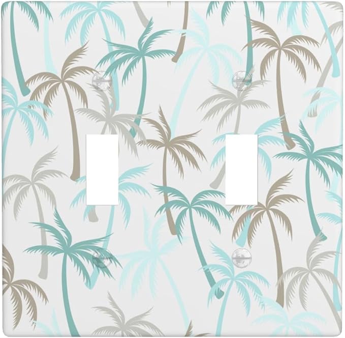 Tropical Palm Tree 2-Gang Double Toggle Switch Plate, Green Palm Leaf Wall Plate for Beach House, Sunroom, Bathroom & Home