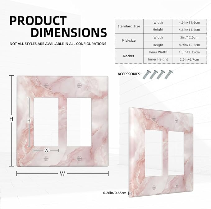 Outlet Covers Pinkish-White Marble Abstract Luxury Elegant 2 Gang Double Rocker Light Switch Cover Plate Decorative Wall Plate GFCI Socket Cover Electrical Switch Plate Covers for Bathroom Home