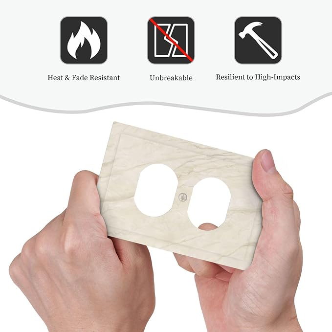 White Taupe Marble Abstract Luxury Outlet Covers 1 Gang Duplex Light Switch Cover Decorative Switch Plates Electrical Receptacle Faceplate Wall Plate for Bathroom Kitchen Home Decor