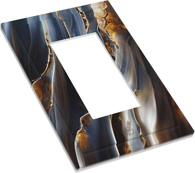 Gradient Abstract Ripple Blue Gold Marble Printed 1 Gang Rocker Light Switch Covers Single Decora Outlet Wall Plate Decorative Switchplate Faceplate GFCI for Kitchen Bathroom Bedroom Decor