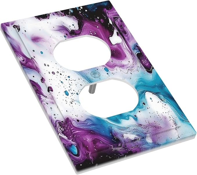 Outlet Covers Purple Blue Swirl Marble Tiles 1 Gang Duplex Light Switch Cover Decorative Switch Plates Electrical Receptacle Faceplate Wall Plate For Bed Room Living Room Decor