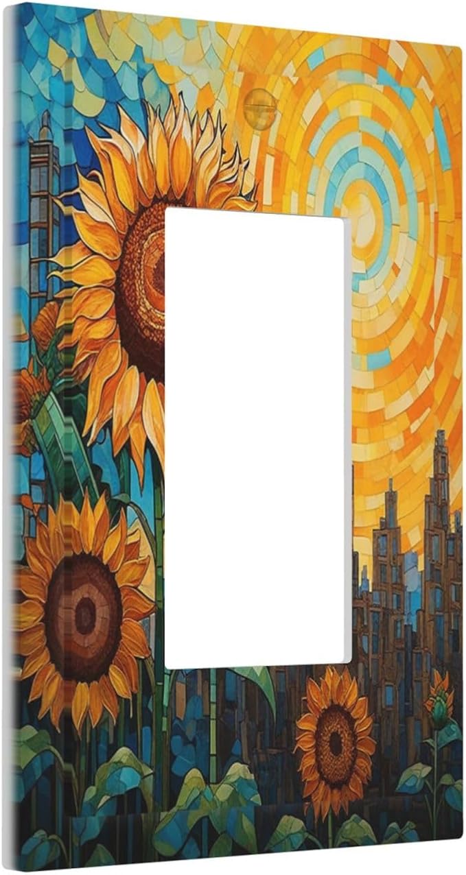 Abstract Sunflower Graffiti Floral Paint Art Flower Decorative Outlet Covers 1 Gang Single Rocker Wall Plates Gfci Faceplate Light Switch Cover Plate for Bedroom Living Room Decor