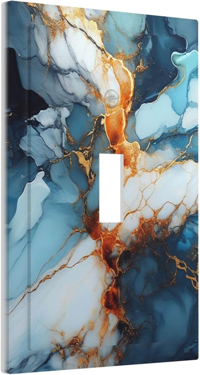 Light Switch Cover Plate Golden Abstract Luxury Marble 1 Gang Single Toggle Decorative Switch Plates Wall Plates Electrical Faceplate for Livingroom Bathroom Decor