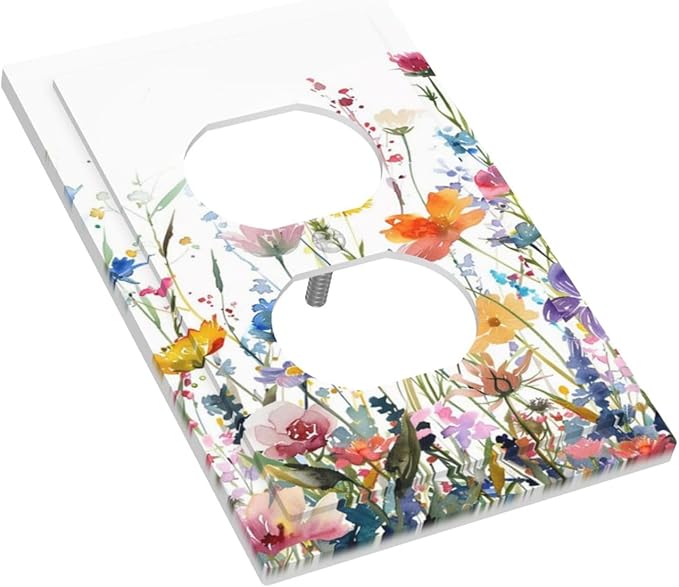 Watercolor Wildflowers Colorful Floral Plant Outlet Covers 1 Gang Duplex Light Switch Cover Decorative Switch Plates Electrical Receptacle Faceplate Wall Plate for Bedroom Living Room Decor