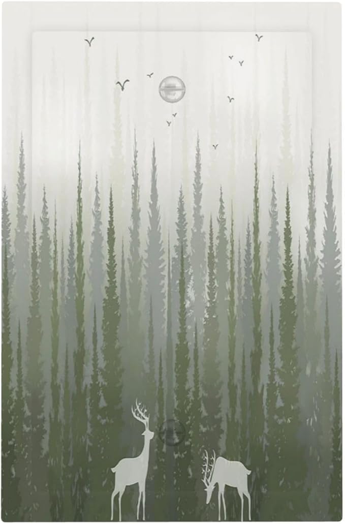 Green Pine Tree Deer Country forest Bird Nature Mist Light Switch Cover Plate 1 Gang Electrical Wall Plates Faceplate Decorative Switch Plate No Device Blank for Bedroom Home Decor