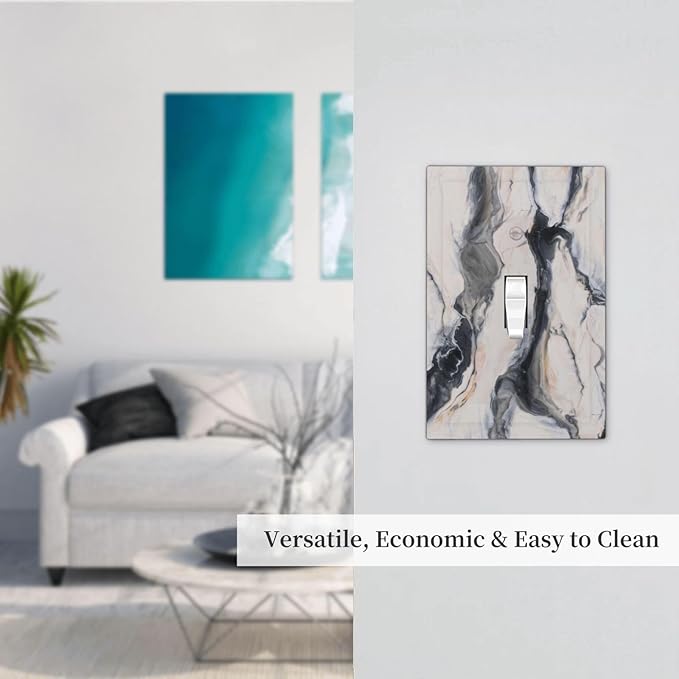 Abstract Marble Textured Modern Luxury Print Decorative Light Switch Cover 1 Gang Single Toggle Device Electrical Faceplate Switchplates Decorator Outlet Wall Plate for Bathroom Kitchen Decor