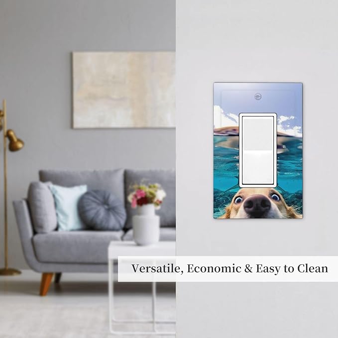 Decorative Outlet Covers Angry Shark Chased Funny Dog Underwater Sea 1 Gang Single Decora GFCI Device Light Switch Covers Plate 1 Rocker Wall Plate Jumbo Switch Cover Plate