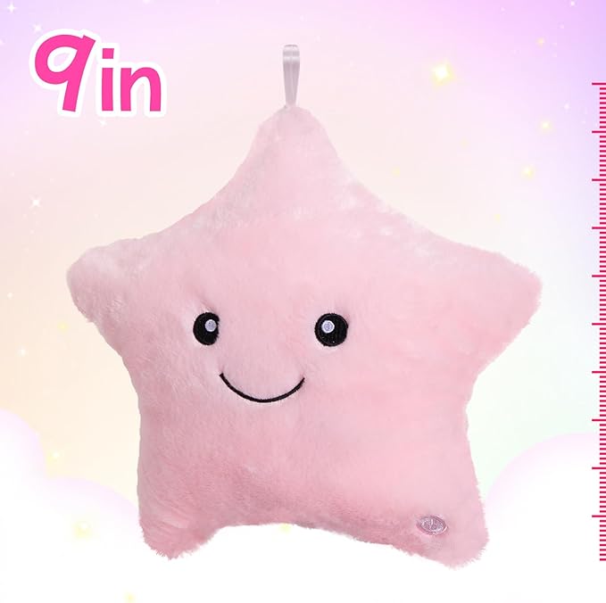 WEWILL 9'' LED Twinkle Star Soft Plush Toys Glowing Stuffed Star Light up Plush with Colorful Night Lights Birthday for Toddler Kids(Pink)