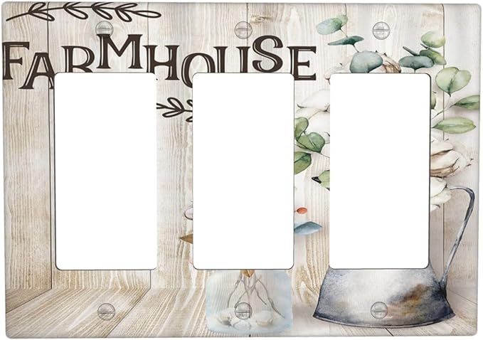 Decorative Switch Plate Covers Farmhouse Floral Cotton 3 Gang Triple Rocker Decora Light Switch Cover Rustic Country Flower Outlet Wall Plate Electrical Faceplate GFCI for Bedroom Home Decor