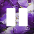 Decorative Outlet Covers Abstract Luxury Purple Gold Marble Textures 2 Gang Wall Plate Double Rocker Two Switch Wall Cover Plate Jumbo Dual Electrical GFCI Face Plate for Bedroom Decor
