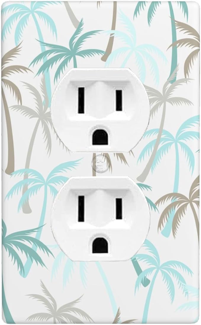 Tropical Palm Tree 1-Gang Duplex Wall Plate, Green Palm Leaf Outlet Cover Decorative Faceplate for Beach House, Bathroom & Sunroom