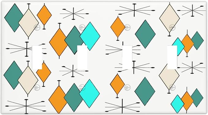 60S Retro Geometry Abstract Art Decorative 4-Gang Quad Toggle Light Switch Wall Plate Cover, Modern Minimalist Mid Century Boho Quadruple Toggle Device Switches Wall Plate Outlet Covers Standard Size