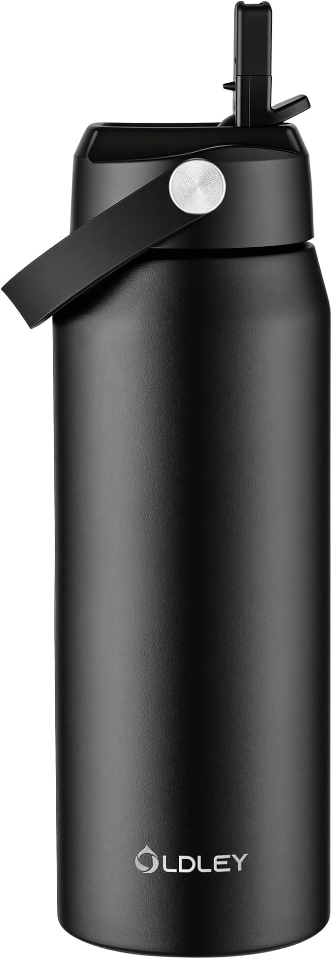 Oldley 24oz Insulated Water Bottle with Straw, Stainless Steel Water Bottle for Sports, Travel, School, BPA-Free Sports Bottles for Adult Kids, Leak-Proof, Black