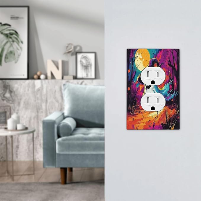 Outlet Covers Ghost Colorful Forest Moon Dead Tree 1 Gang Duplex Light Switch Cover Decorative Switch Plates Electrical Receptacle Faceplate Wall Plate For Nursery Kids Room Decor