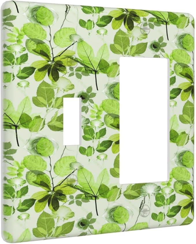 Green Leaves Spring Plant Floral Outlet Covers 1 Toggle 1 Rocker Combination Decorative Wall Plate Electrical Switch Plates Light Switch Cover Plate for Bed Room Living Room Decor