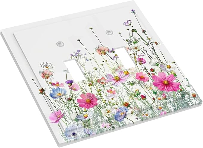 Decorative Switch Plates Boho Colorful Flowering Plant Wild Flower 2 Gang Double Toggle Outlet Light Switch Cover Wall Plate Electrical Faceplate For Bed Room Living Room Decor