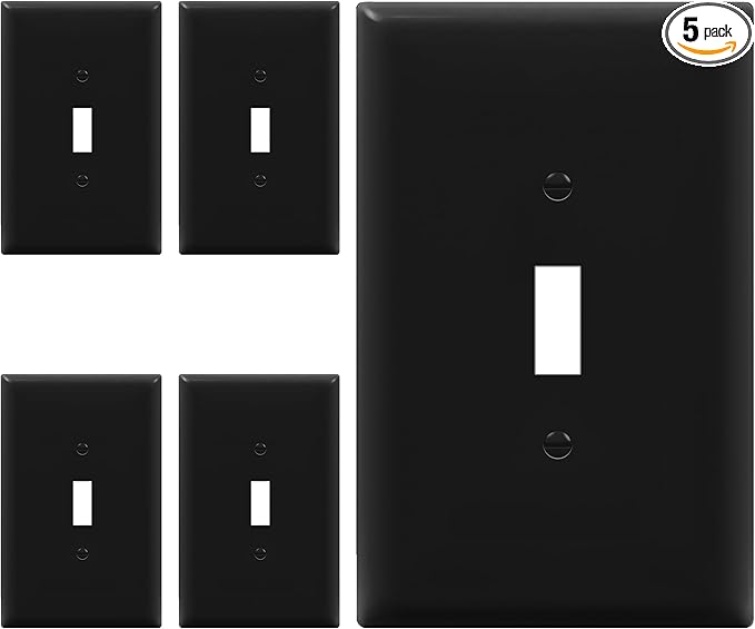ENERLITES Toggle Light Switch Wall Plate, Jumbo Switch Cover, Gloss Finish, Oversized 1-Gang 5.5" x 3.5", Unbreakable Polycarbonate Thermoplastic, 8811O-BK-5PCS, Black, 5 Pack