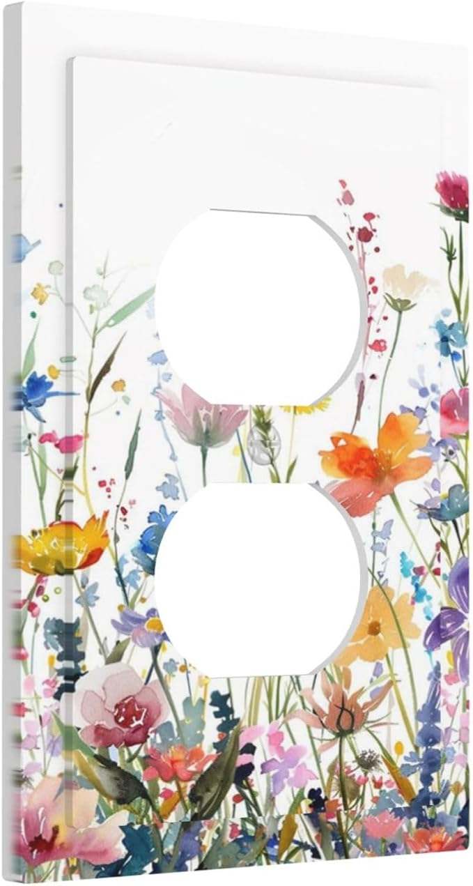 Watercolor Wildflowers Colorful Floral Plant Outlet Covers 1 Gang Duplex Light Switch Cover Decorative Switch Plates Electrical Receptacle Faceplate Wall Plate for Bedroom Living Room Decor