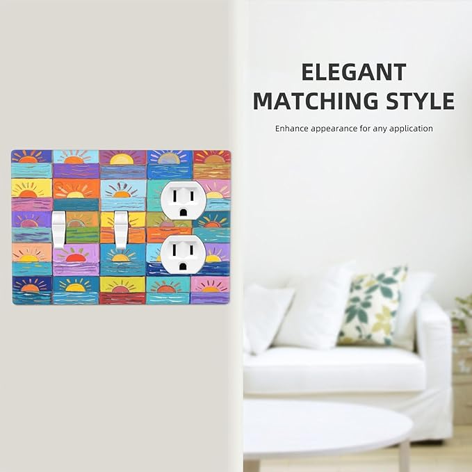 Sunrise 2 Toggle 1 Duplex Receptacle Outlet Cover Wall Plate Decorative 3 Gang Light Switch Covers Electrical Switchplate Home Decorate Faceplat for Bathroom Bedroom Kitchen Room 4.5 x 6.4 Inch