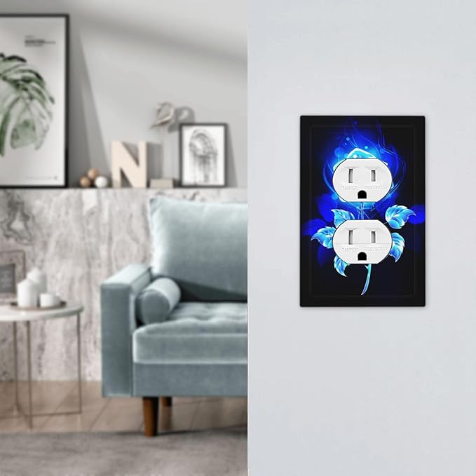 Blue Golden Rose Flower 1 Gang Outlet Plate Covers Decorative Single Duplex Wall Plate Electrical Receptacle Light Switch Cover Electric Switchplate Country Decor