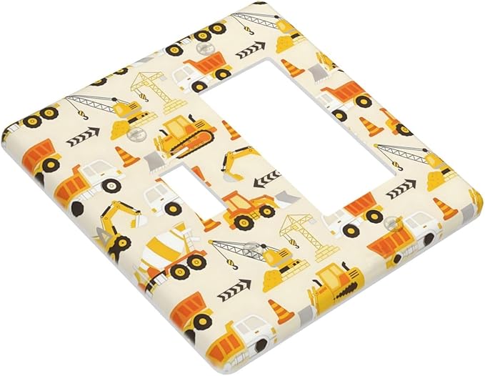 Decorative Outlet Covers Construction Vehicle Yellow Trucks Diggers 2 Gang Light Switch Cover Plate Single Toggle 1 Rocker Wall Plates for Electrical Switch Plate Covers for Home Decor
