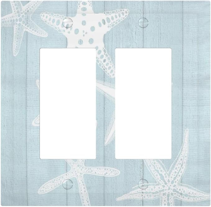 Beach Starfish Vintage Wood Rustic Country Ocean Decorative Outlet Covers 2 Gang Double GFCI Rocker Electrical Wall Panels Light Switch Cover Plate for Farmhouse Kids Room Decor