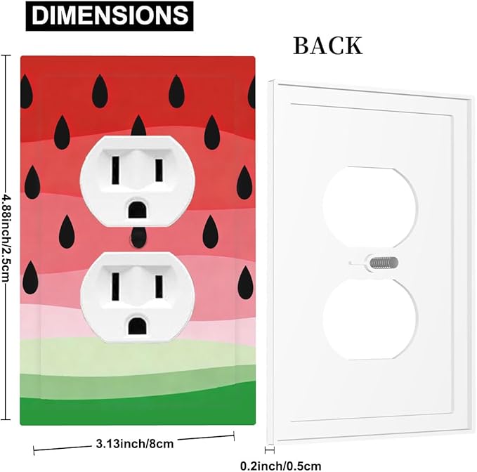 Gradient Watermelon Slice & Seeds Duplex Wall Plate - 1-Gang Standard US Size Summer Freshness Playful Fruit Design Outlet Covers for Kitchen Decor