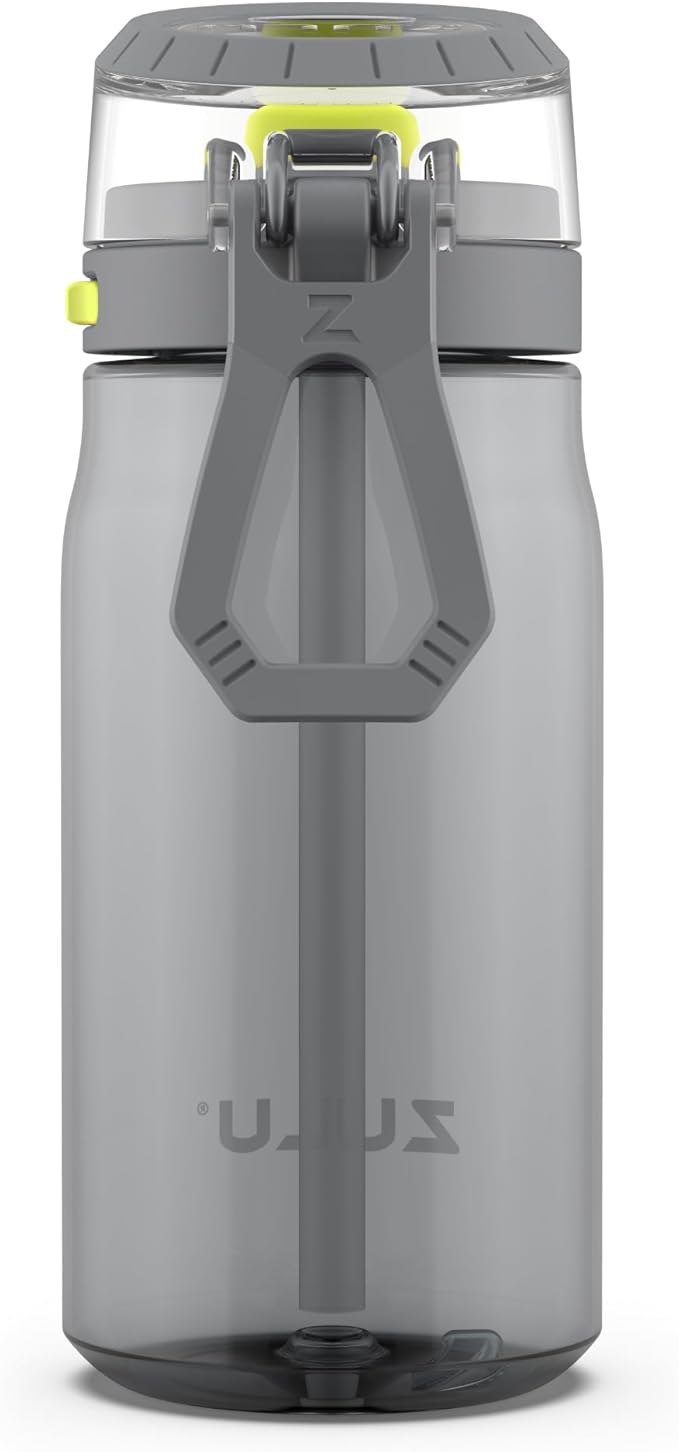 Zulu Kids Flex 16oz Tritan Plastic Water Bottle with Silicone Spout, Leak-Proof Locking Flip Lid and Soft Touch Carry Loop for School Backpack, Lunchbox, and Outdoor Sports, Gray