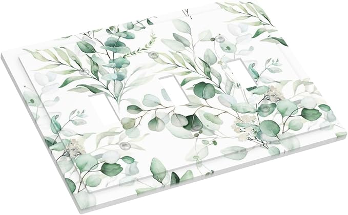 Boho Green Eucalyptus Leaf Floral Plants Flowers Decorative Switch Plates 3 Gang Wall Plate Triple Toggle Light Switch Cover Faceplate Electrical Wall Panels for Bed Room Living Room Decor