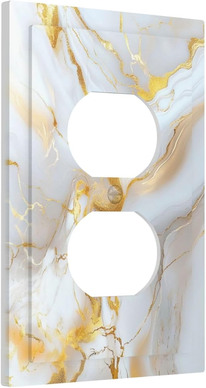 Decorative Outlet Covers Abstract Gold Marble Design with White & Gold 1 Gang Duplex Light Switch Cover Plate Unique Wall Plates Switchplate Cover for Modern Luxurious Decor