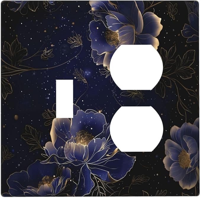Navy Blue Floral Vintage Flower Dark Watercolor Wallplates 1 Toggle 1 Duplex Switch Plate Electrical GFCI Faceplate Decorative Light Switch Covers for Bedroom Living Room Decor
