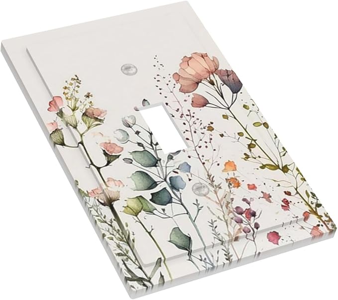 Beige Wild Flower Floral Blossom Single Toggle Light Switch Plate Outlet Cover Decorative One Device Wall Plate 1-Gang Electrical Switch Faceplate