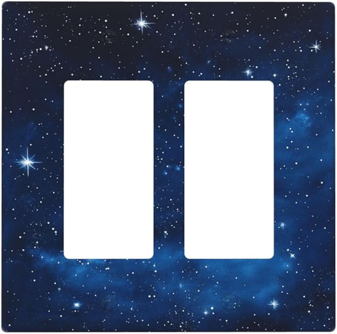 Outlet Covers Galaxy Starry Sky Universe Sparkle Stars 2 Gang Double Rocker Light Switch Cover Plate Decorative Wall Plate GFCI Socket Cover Electrical Switch Plate Covers for Bathroom Bedroom