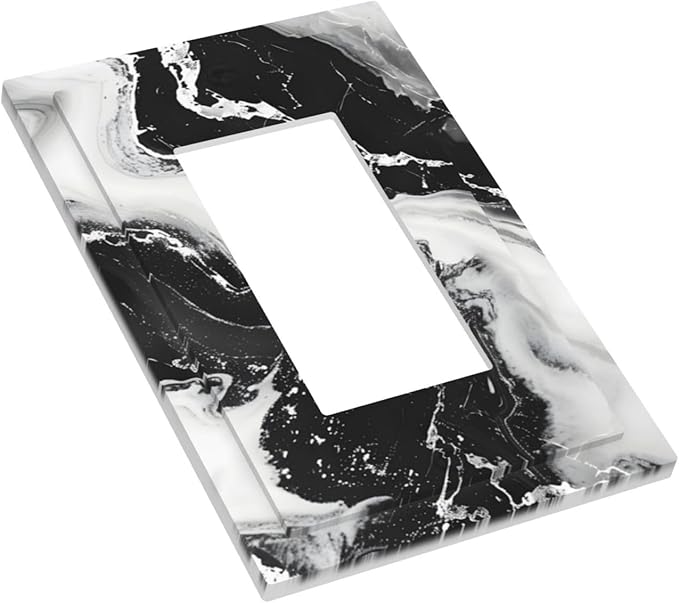 Ink Painting Marble Black White Abstract Luxurious Print Decorative Outlet Covers 1 Gang Single Rocker Light Switch Cover Plate Wall Plates GFCI Faceplate for Kitchen Office Decor