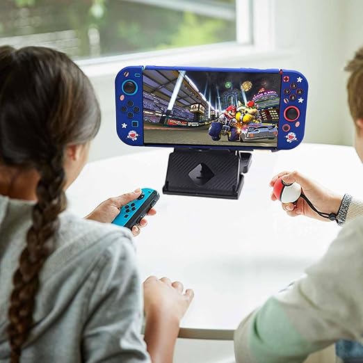 GUTIAL Accessories Bundle for Nintendo Switch OLED - Cute Kawaii NS OLED Accessories kit for Grils Boys Kids with Carrying Case, Cartoon Dockable Cover Case, Screen Protector, Stand - Blue