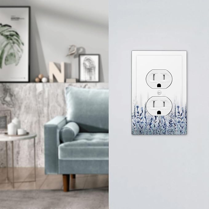 Decorative Outlet Covers Rustic Blue Plants Wildflowers Boho Leaves 1 Gang Wall Plate Cover Receptacle Duplex Light Switch Cover Plate Single Dual Plug Covers Electrical Switchplate