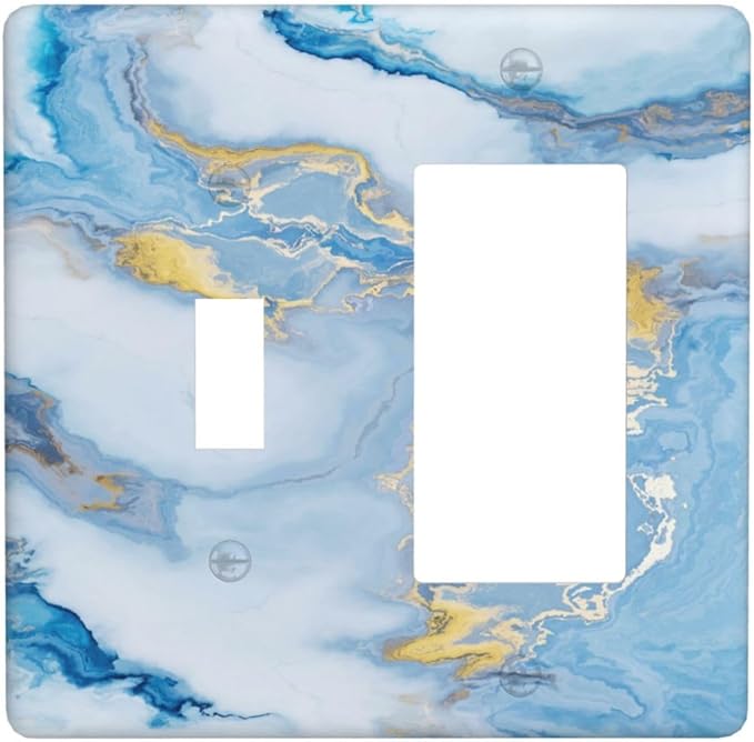 Beautiful Marble Texture Blue Gold Fluid Abstract Print Outlet Covers 1 Toggle 1 Rocker Combination Decorative Wall Plate Electrical Switch Plates Light Switch Cover Plate for Bedroom Bathroom Decor