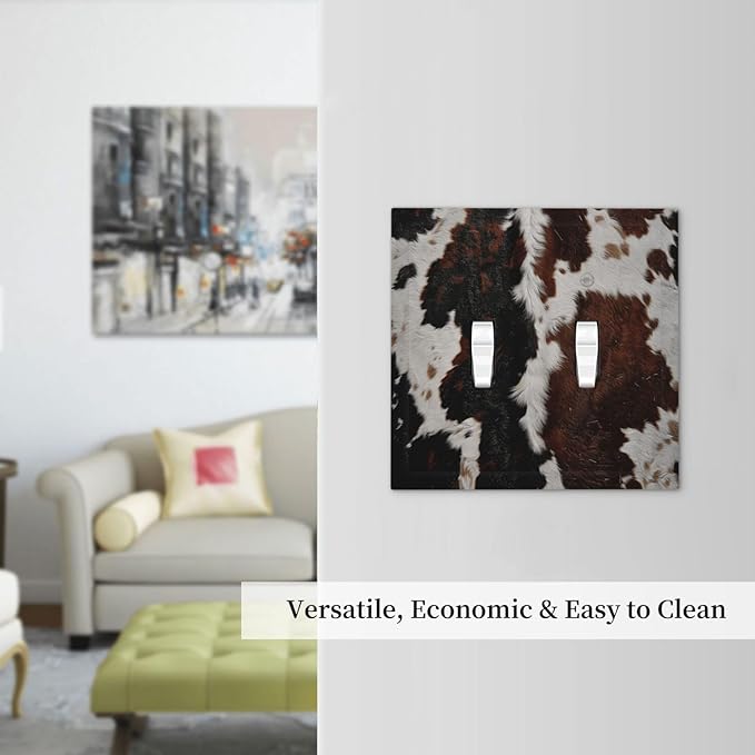 Cowhide Print Abstract Animal Fur Rustic Decorative Switch Plates 2 Gang Double Toggle Outlet Light Switch Cover Wall Plate Electrical Faceplate for Farmhouse Home Decor
