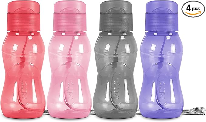 MILTON 4 pack 6 oz Kids Water Bottle for School Leak Free Flip Lid- Portable Small Sports Water Bottle for Adults Carry Strap Party Favors for Kids Treats Prizes Gifts Goodie Bag Stuffers Bulk Pack