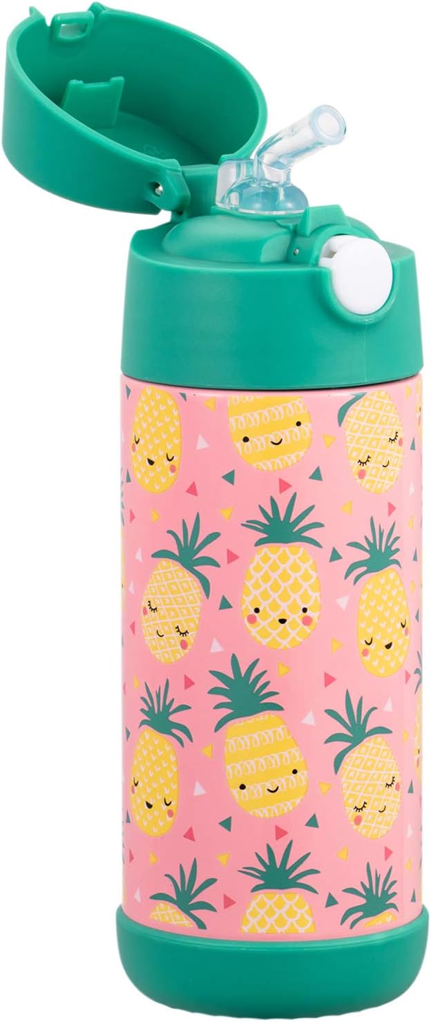 Snug Insulated Kids Water Bottle with Straw & Spout – Double-Wall Stainless Steel, Leakproof, Easy-Flip Lid – For School, Travel, Toddlers & Big Kids - Pineapples, 12oz
