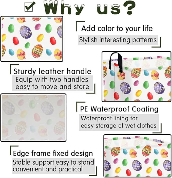 FXOLCSHE Rectangular Easter basket,Laundry Hamper,Kids Toy Storage Basket for baby Bedroom,Kids Storage Bin,Toy Gift Organizerm,Easter Home Decor(Flower egg)
