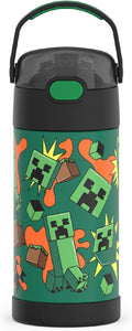 THERMOS FUNTAINER Water Bottle with Straw - 12 Ounce - Kids Stainless Steel Vacuum Insulated Water Bottle with Lid, Minecraft