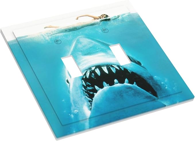 Beach Shark Oceanjaws Movie Vintage Look Decorative Switch Plates 2 Gang Double Toggle Outlet Light Switch Cover Wall Plate Electrical Faceplate for Bathroom Kids Room Decor