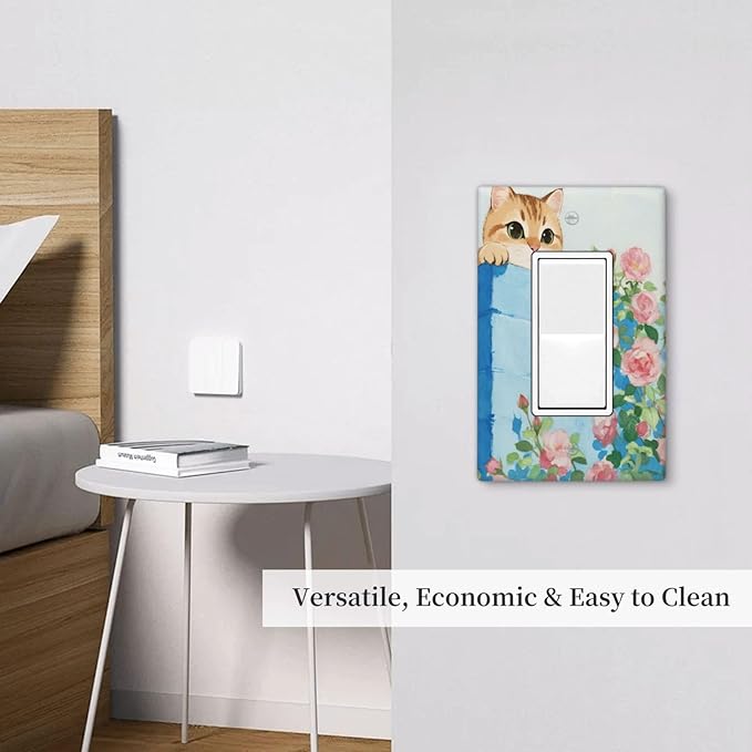 Cat Flower Single Rocker Wall Plate Decorative 1 Gang Light Switch Covers Electrical Switchplate Home Decorate Faceplat for Bathroom Bedroom Kitchen Room 4.5 x 2.76 Inch