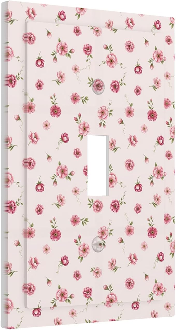 Pink Ditsy Floral 1-Gang Toggle Light Switch Plate, French Country Petite Floral Vintage Shabby Chic Decorative Wall Plate for Girls Room