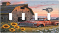Rustic Barn Red Truck Windmill Sunflower Light Switch Covers Quad Toggle Electrical Faceplate 4 Gang Wall Plate Decorative Switch Plates Cover for Farmhouse Home Decor
