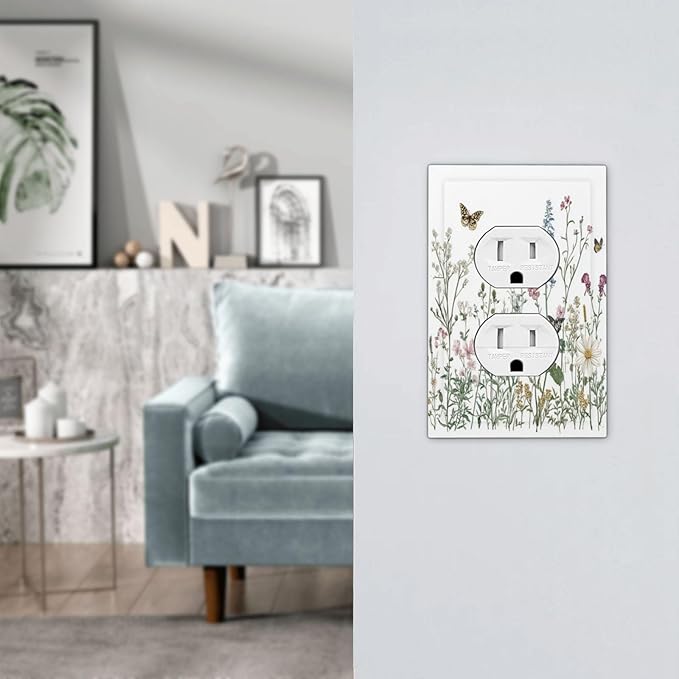 Outlet Covers Rustic Wildflowers Butterfly Colorful Floral 1 Gang Duplex Light Switch Cover Decorative Switch Plates Electrical Receptacle Faceplate Wall Plate For Bed Room Living Room