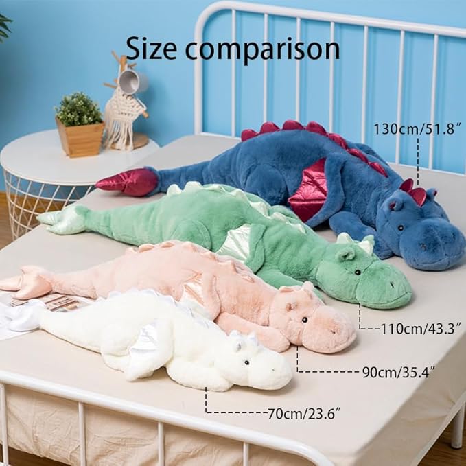 Weighted Dragon Stuffed Animal, Soft and Sturdy Weighted Stuffed Animals for Kids and Adults, Medium White Dragon Stuffed Animal(35.4" 5Lbs)
